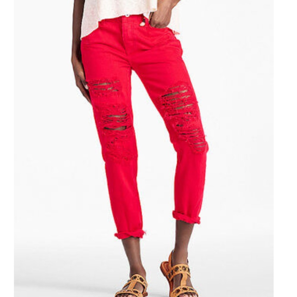 Lucky Brand Women’s Red Slim Sienna Boyfriend Distressed Jeans Size 8/29